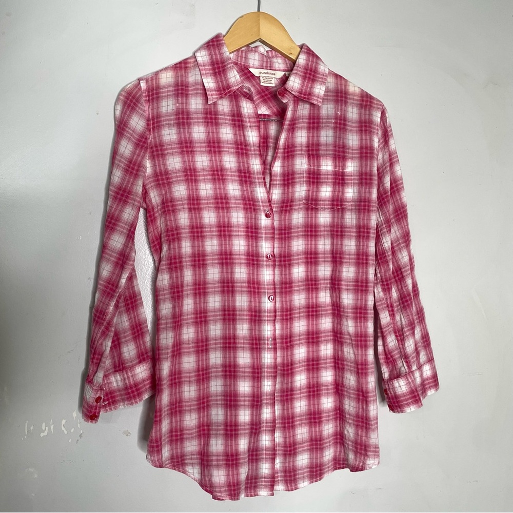 Soft Surroundings Shirt Womens XS Pink Plaid Button Front Western - Picture 2 of 7